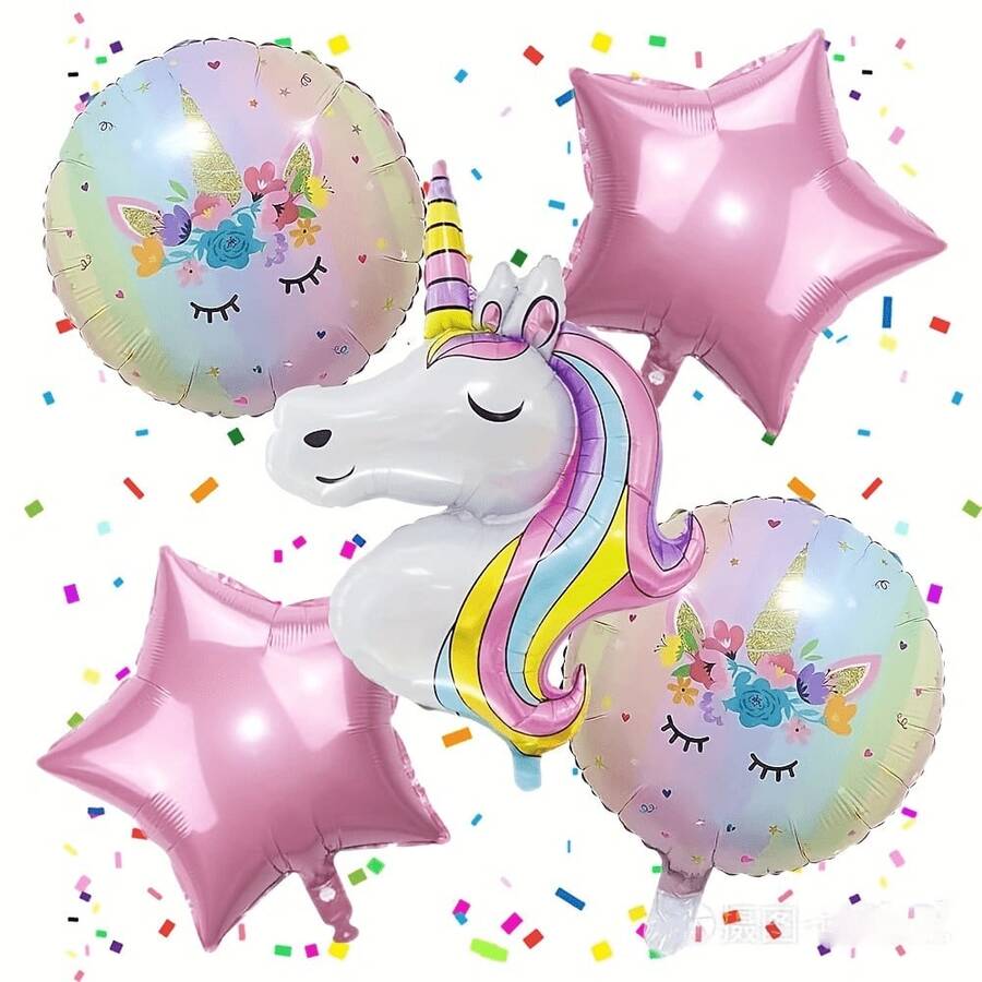 1/5 buc balon de desene animate în formă de ureche de unicorn super mare de 110 cm, set de baloane rotunde cu unicorn pentagram, potrivit pentru decorarea zilei de naștere - View 1