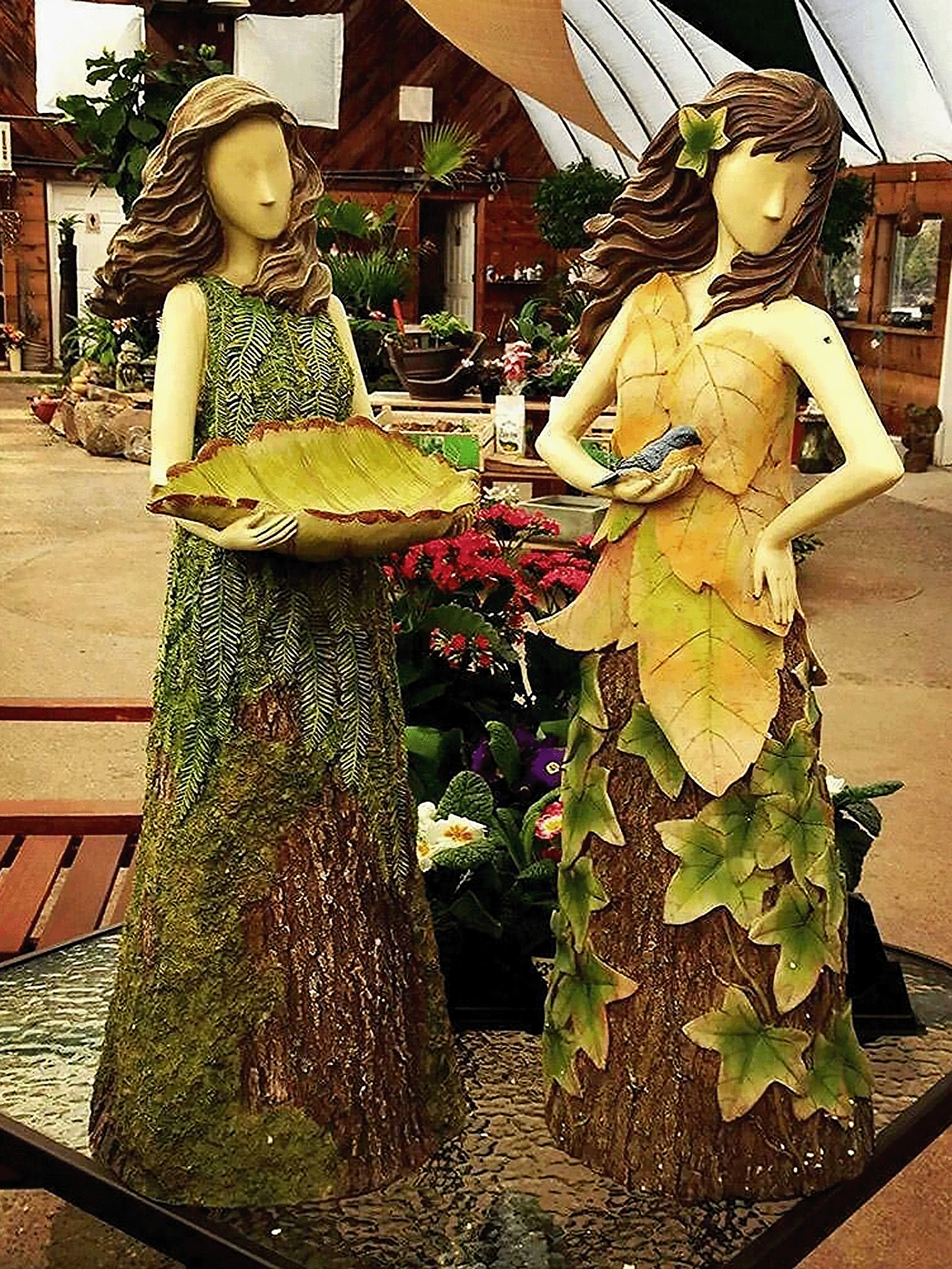 仙女森林女孩喂鸟器户外花园雕像，树脂摆件塑料庭院草坪装饰