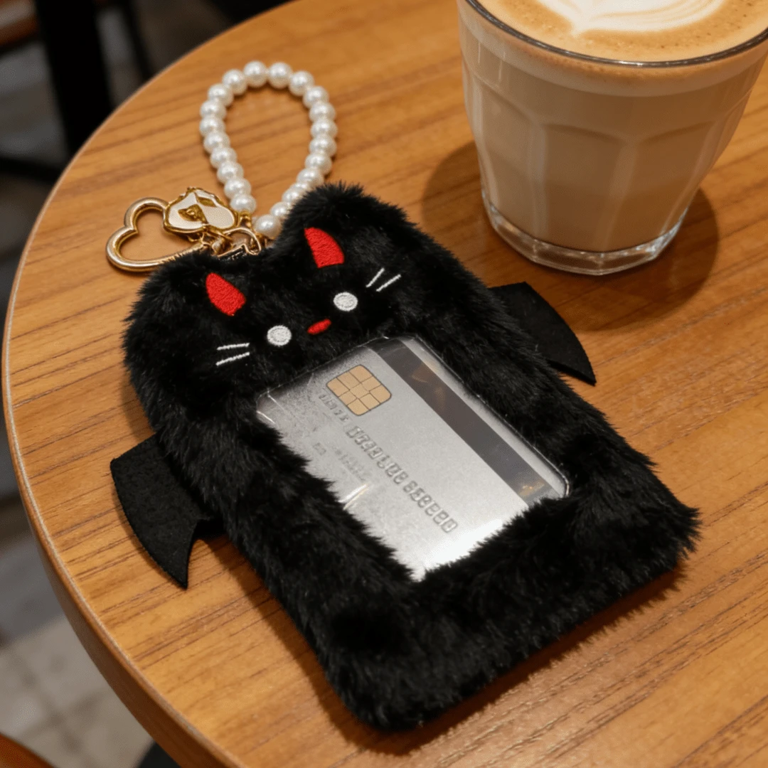 1 Móc khóa hình quỷ đen dễ thương kèm túi xách và vòng tay ngọc trai, mặt dây chuyền hình quỷ hoạt hình Kawaii, phụ kiện túi xách thời trang sáng tạo. - Đen - Xem 1