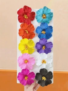10个夏威夷风情芙蓉花发夹，色彩缤纷的人造热带花卉发饰，适合女性/女孩海滩派对夏季度假佩戴 - 彩色 - 查看 11