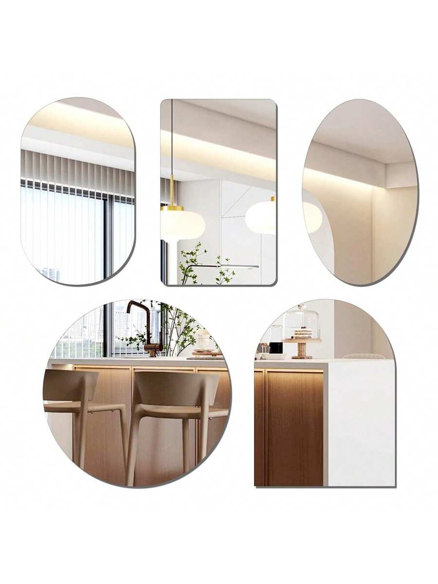 1片椭圆形镜面装饰墙贴，2毫米厚亚克力材质装饰镜面贴纸，适用于卧室、客厅、浴室、厨房。 - 2mm - 查看 1