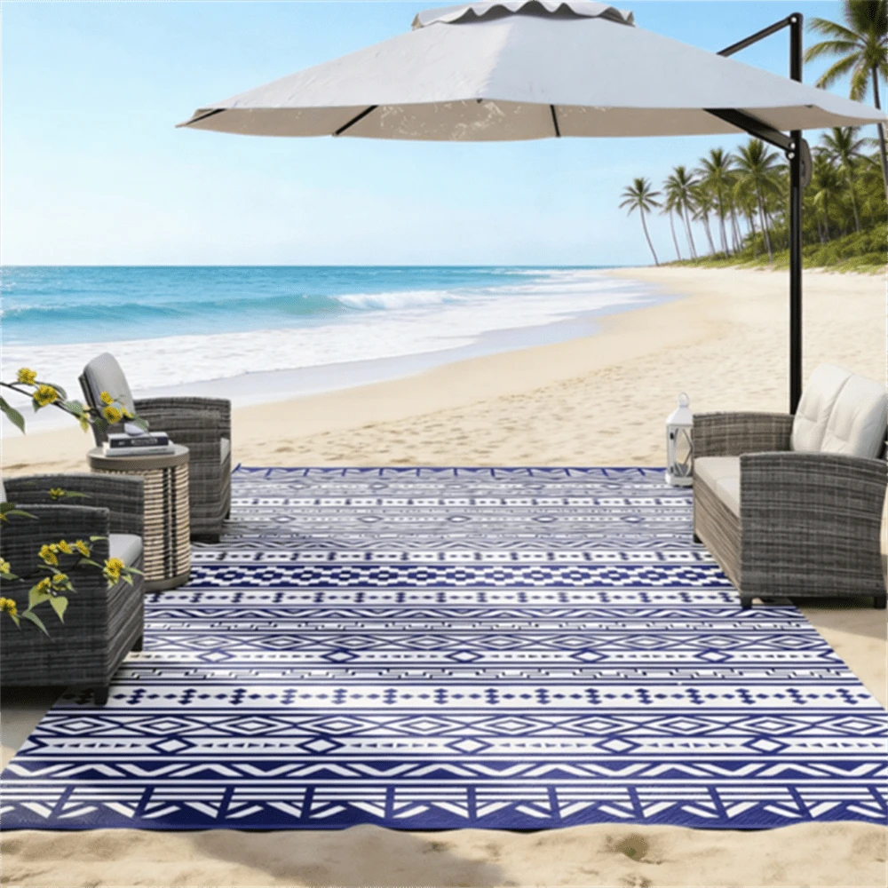 Reversible Outdoor Rug - Blue - View 1