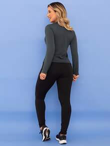 Women's Winter Thermal Sports Set, Base Layer Top, Fleece Leggings, Fleece-Lined Fitness Pants, Tarelles - 深灰色 - 查看 4