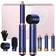 ATOPSKINS 五合一专业造型工具（热风梳+自动卷发棒）| 5个可拆卸可互换刀头 + 3档温度设置 | 自动卷发、波浪/卷曲/直发/顺滑 | 打造蓬松刘海、提升发根、抚平毛躁 - 藍色 - 查看 13