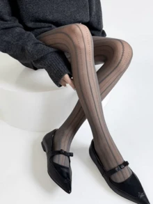 1 Pair Black/White/Skin/Gray/Purple Spring & Summer Sheer Vertical Striped Lace Polka Dot Tights - Multicolor - View 8