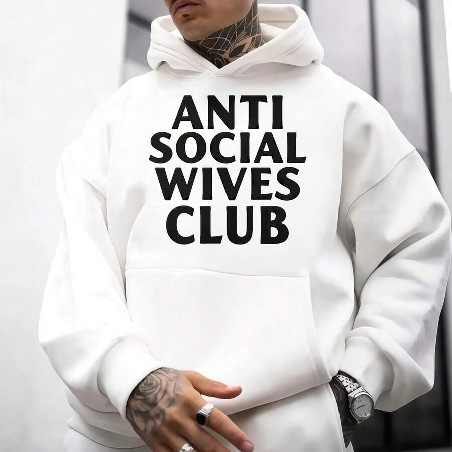Men'S & Women's Black Hoodie With Anime Character Print, Hoodies For Men, Spring Outfits For Women, Men's Round Neck Hoodie With Anti Social Club Sad Boyz Print, Kangaroo Pocket And Drawstring, Long Sleeve, Loose And Casual, Ideal For Gifting As Men's Clothing, Single-Sided Printing - White - View 1