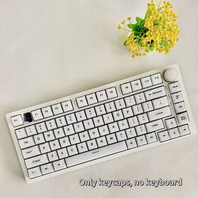 【不透明果冻白雕刻键帽】130+ PBT材质雕刻OEM高度全套键帽，DIY定制机械键盘键帽，兼容Cherry/Gateron MX轴，60%配列（61/64/68/75/84/87/98/104/108键），不透明雕刻，果冻白，PBT材质，永不油腻