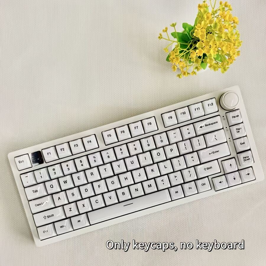 【不透明果冻白雕刻键帽】130+ PBT材质雕刻OEM高度全套键帽，DIY定制机械键盘键帽，兼容Cherry/Gateron MX轴，60%配列（61/64/68/75/84/87/98/104/108键），不透明雕刻，果冻白，PBT材质，永不油腻 - 查看 1