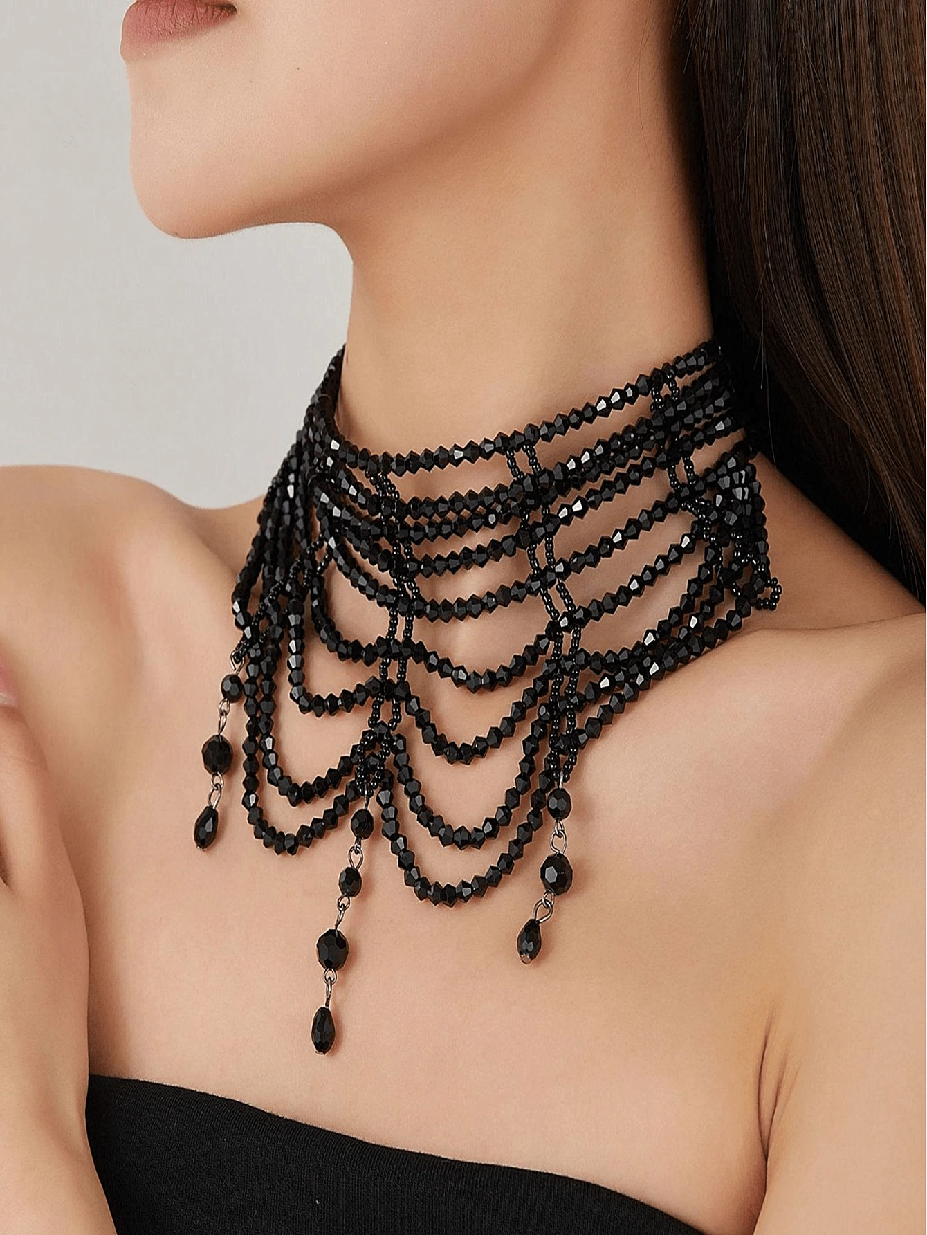 1件哥特式多层串珠项链，奢华仿水晶颈链，时尚夜店配饰 - 時尚 - 查看 1