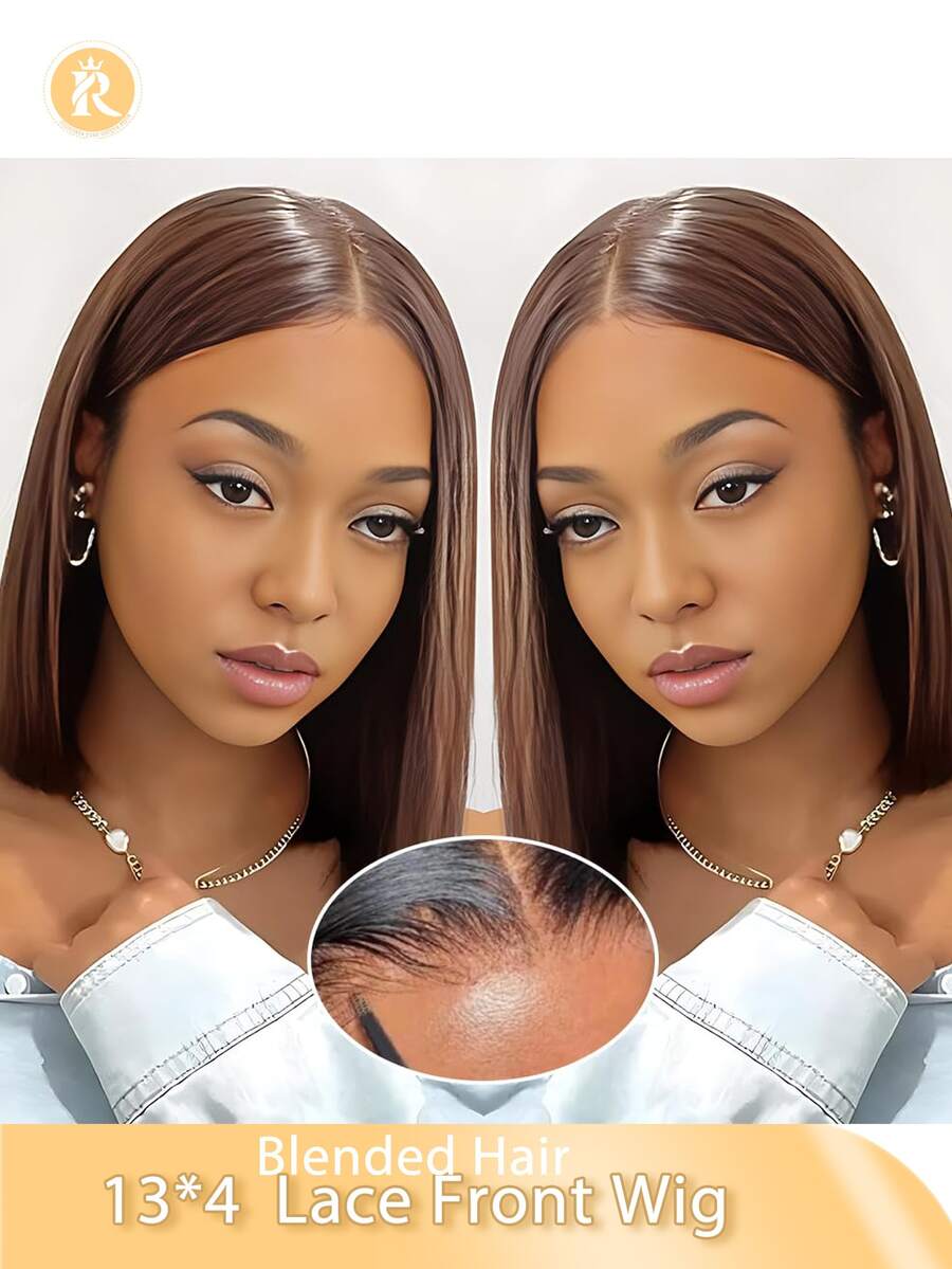 180% Density 13*4 Lace Front Blende Hair Wig (Bob Wigs 6-16inch Long Wigs 18-36 Inchs) Glueless Wig Long Straight Wig Preplucked Blende Hair Natural Hairline For Women Black/Brown/Burgundy/ Orange Color Blended Hair Is Made From Human Blende Hair Mixed With Synthetic Fibers And Protein Filaments