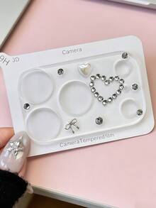 Cute Bling 3D Heart Bowknot Rhinestone Pearl Clear Camera Lens Protector Compatible With IPhone 17 ProMax 17Pro Hard Glass Lens Protection Film - Drill a Heart-shaped Bow - View 2