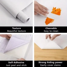 1 Roll White Wood Grain Self-Adhesive Wallpaper, Waterproof & Stain-Resistant PVC, Easy Installation & Removable, Suitable For Kitchen Cabinets, Tabletops, Drawers, Furniture Renovation, Bedroom, Living Room, Dorm Wall Decor, Easy To Clean, Customizable Cutting - White 1pc - View 5