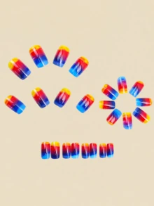 24 Pieces Of Nails Multicolored Gradient Nails Press On Nails Nail Supplies Fake Nails Nail Art Square Nails - Multicolor - View 4
