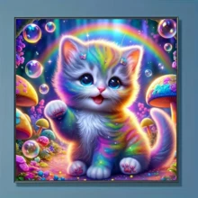 1件装全新可爱猫咪主题钻石画套装，5D圆形水晶钻石马赛克DIY工艺品，适合作为手工礼品，装饰客厅、卧室，也适合宰牲节、父亲节、母亲节、婚礼季、五一劳动节、复活节、圣诞节、情人节等场合，无框。 - 查看 9