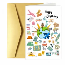 Adventure Themed Birthday Card, Travel Stickers Style (Plane, Camera, Map) Perfect For Wanderlusters - 13*18 - View 7