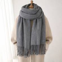 Unisex Black Scarf With Fringe 175*60cm Elegant Comfortable English Style For Winter - Gris - Ver 5