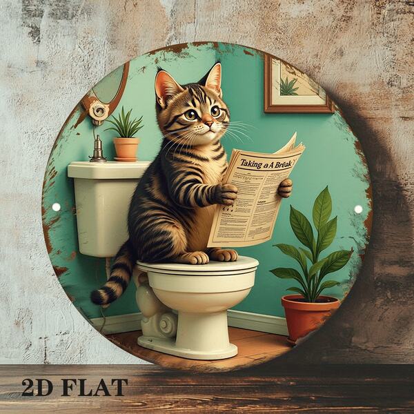 Biển sắt tròn vintage 2D nghệ thuật sáng tạo 1 cái "Cat's Quiet Toilet Time", phù hợp trang trí nhà ở, không gian thương mại, quán cà phê, bar, văn phòng, chất liệu kim loại độc đáo kết hợp thiết kế nghệ thuật, tạo sức sống và cá tính cho không gian, hiệu ứng thị giác độc đáo, có lỗ khoan sẵn, kiểu dáng theo bảng size