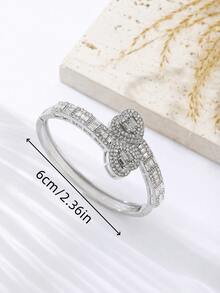 Luxury Iced Out Double Heart Bangle, Bridal Wedding & Banquet Jewelry, Elegant Sparkling Bracelet For Ladies - The Queen's Exclusive Bracelet - View 6