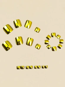 24pcs Gold Plated Toe Nail Stickers, Y2K Style Square Short Nail Art Stickers, Nail Art Supplies Nails - Gold - View 2