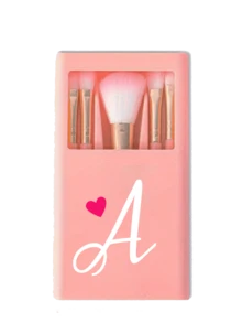 1 Set de Brochas de Maquillaje Portátil con Espejo y Cerdas Suaves, Patrón de Corazón Rosa, Caja para Set de Brochas de Maquillaje, Brocha de Maquillaje Multifuncional con Caja de Espejo, Bolígrafo de Maquillaje Multifuncional Miniatura, Brocha de Maquillaje para Base - Multicolor - Ver 25