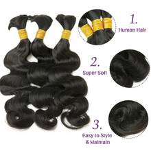 Human Braiding Hair For Boho Braids Body Boho Hair For Braiding Knotless 15A Body Wave Bulk Bohemian Natural Black 100% Unprocessed Body Human Hair Extensions 1 Bundles /50g - Natural Black - 查看 4