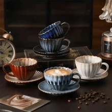 2pcs Retro High-End Striped Ceramic Mugs, Crackle Glaze, Suitable For Hotel, Home, Office, Milk, Coffee, Afternoon Tea - Multicolor - View 1