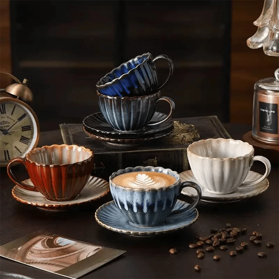 2pcs Retro High-End Striped Ceramic Mugs, Crackle Glaze, Suitable For Hotel, Home, Office, Milk, Coffee, Afternoon Tea - Multicolor - View 1