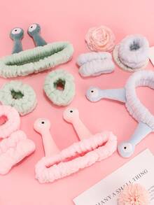 1个面部头带/2个面部腕带/3套SPA头带、化妆头带、面部头带、护肤头带、粉色毛绒海绵头带、蝴蝶结、泡泡、SPA头带、腕带、女士和女孩发饰套装 - 卡通 - 查看 4