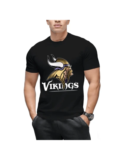 Minn-Esota-Vik-Ings Men's Cotton Short Sleeve Crew Neck T-Shirt Casual Soft Breathable Comfort Fit Everyday Wear Versatile Summer Tee Tops