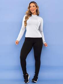 Women's Winter Thermal Sports Set, Base Layer Top, Fleece Leggings, Fleece-Lined Fitness Pants, Tarelles - 白色 - 查看 3