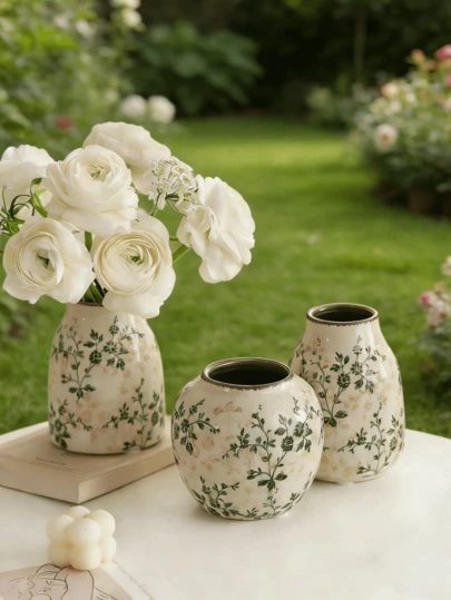 1个手工小陶瓷花瓶，图案精美 - 手工粉色中心装饰，釉面开片，波西米亚风格家居装饰，干花展示，适合客厅、办公室等场所，情人节礼物