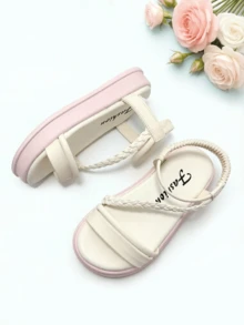 1双儿童米白色凉鞋，编织带凉鞋，手工编织鞋面，弹性后跟，防滑厚底，儿童时尚凉鞋，适合宴会、聚会、派对、婚礼、度假等场合。 - 白色 - 查看 4