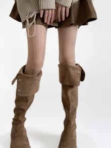 1 Pair Black/White/Skin/Gray/Purple Spring & Summer Sheer Vertical Striped Lace Polka Dot Tights - Multicolor - View 4