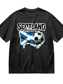Men Cotton Short Sleeve T-Shirt Round Neck Crewneck Tee For Football Fans - Scotland 2026 World Cups Soccer Flag And Ball Graphic Print - Ideal For World Cups Matches Team Support Game Day Wear And National Pride Display - màu đen - Xem 1