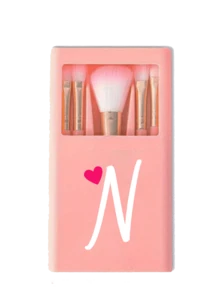 1 Set de Brochas de Maquillaje Portátil con Espejo y Cerdas Suaves, Patrón de Corazón Rosa, Caja para Set de Brochas de Maquillaje, Brocha de Maquillaje Multifuncional con Caja de Espejo, Bolígrafo de Maquillaje Multifuncional Miniatura, Brocha de Maquillaje para Base - Multicolor - Ver 22