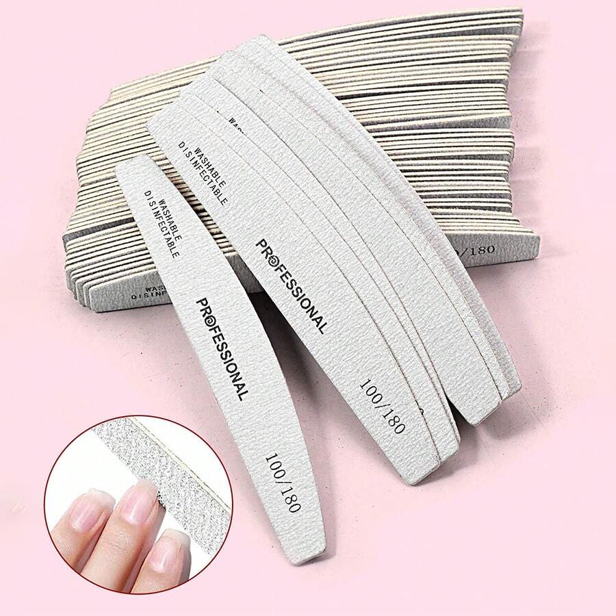 3/5/10/20/50pcs Nail Files, 100/180 Grit Sandpaper, Zebra Pattern Double-Sided Washable Coarse Files, Suitable For Removing Acrylic Nails And Extending Nails, Manicure Care Set, Salon & Home Use - Multicolor - View 1