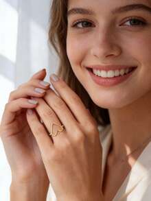 Charm-In Romantic Gold Plated Open Heart Ring Delicate Heart-Shaped Jewelry Gift For Girlfriend And Bridesmaids - Gold - View 2