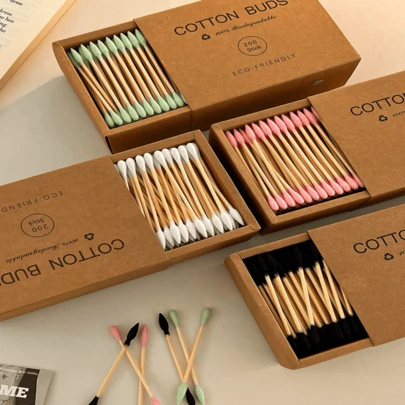 200PCS Swabs Sturdy Wood Sticks Precision Makeup Buds Soft Absorbent Tips Bamboo Swabs Professional Cosmetic Tools