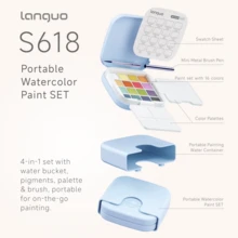 一套16色蓝色水果水彩颜料，固体水彩颜料，便携式水彩套装，适用于素描、手绘、涂鸦 - 水彩顏料套裝 - 查看 3