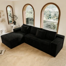 Sofá seccional modular de 104.3*68.9", sofá tapizado y comprimido para sala de estar, dormitorio, apartamento, no requiere montaje, combinación libre de 2 piezas, tela de pana afelpada, NEGRO - 1 - Ver 6