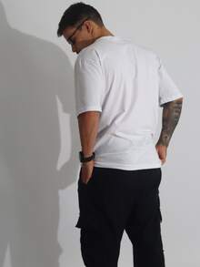 Kit 2 Men's Oversized T-Shirt Streetwear Plain Cotton Basic Collar - Nude/White - View 4