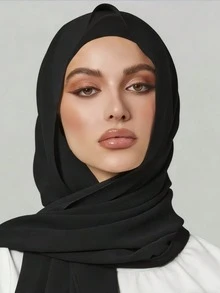 2pcs Women Scarf & Cap Set, Versatile Underlay Cap, Hijab, Middle East Abaya Matching, Elastic Underlay Cap, Chiffon Scarf, Casual Outfit - Black - View 2