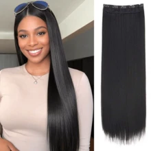 30 Inch (76cm) Longest Length Natural Black 3/4 Full Head Clip-In Seamless Hair Extensions For Women - Black - View 10