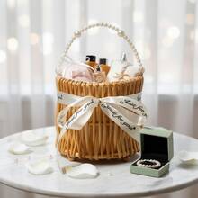 伴娘邀请礼篮，珍珠手柄编织篮，婚礼派对礼品套装 - 查看 3