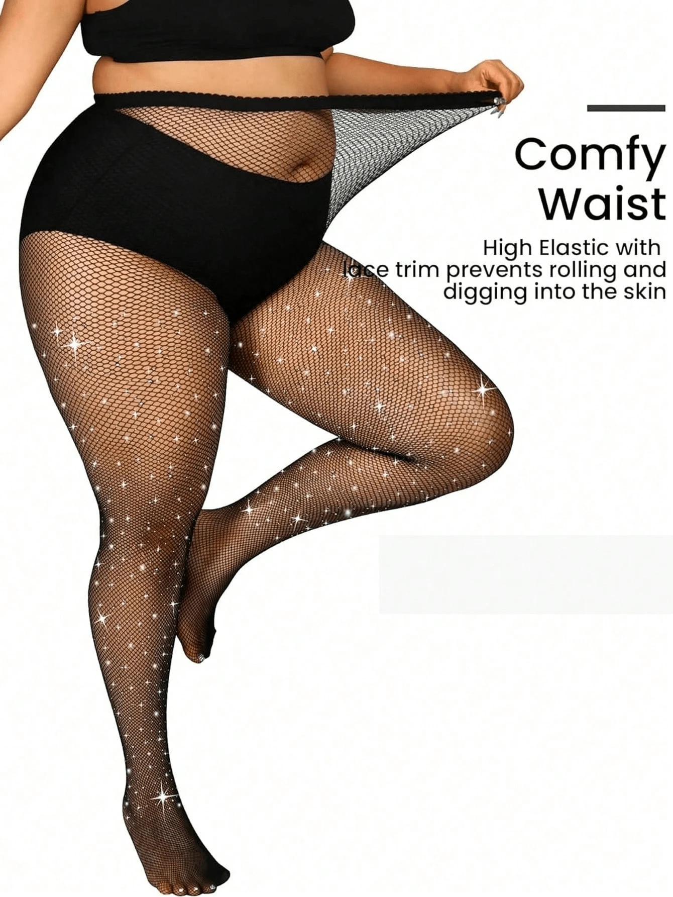 1pc Thin Sexy Rhinestone Net Pantyhose, Fishnet Stockings, Hollow Out Rhinestone Tights For Women, Slimming Leg - Multicolor - View 1