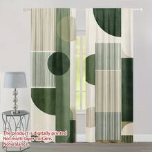 2PCS Green Tone Harmonious Curtains, Made Of Polyester Material, Suitable For Living Rooms, Bedrooms, Bathrooms, Kitchens, Home Decoration, Room Decoration, Interior Styling, Machine Washable, 2D Graphic Design - Multicolor - View 1