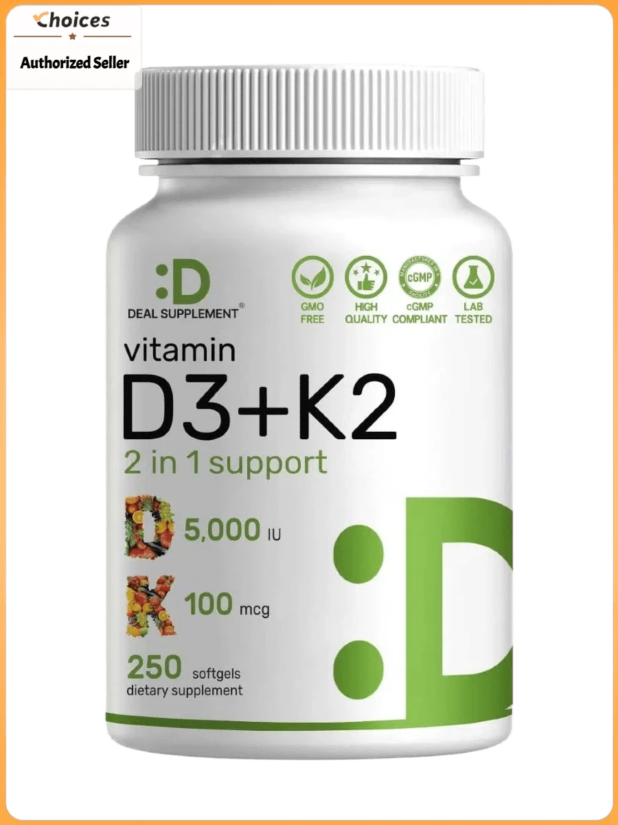 Vitamin D3 + K2 MK7 Supplement Softgels 5000 U | D3 K2 Complex Capsules | Daily Wellness & Bone Support | Non-GMO | 250 Count (1 Bottle) - 1 Bottle - View 1