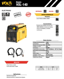 Inversora MMA VOLT 120 A con diseño compacto, encendido rápido y rendimiento estable para trabajos de soldadura en mantenimiento, obra ligera y proyectos domésticos; ofrece arco consistente, operación eficiente, portabilidad práctica, controles intuitivos y una experiencia confiable para usuarios que buscan potencia equilibrada y buen desempeño en tareas cotidianas. - Tipo de Enchufe A USA (110-127V) - Ver 2