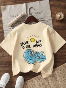 Áo thun ngắn tay cổ tròn in họa tiết phong cách thường ngày cho bé trai tuổi teen, áo mùa hè. - Màu be - Xem 2