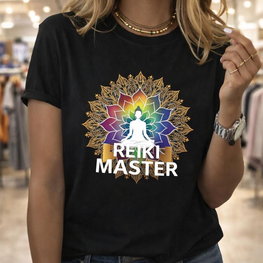 Camiseta de algodón para mujer con estampado de Maestro de Reiki. Camiseta espiritual para yoga y meditación, ideal para uso diario o como camiseta conmemorativa para amigos o seres queridos. También adecuada como suéter. Entrega rápida. - Negro - Ver 1